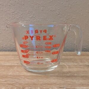 VTG PYREX Glass Measuring Cup 1-Cup 250ml Red Markings Handle Kitchen Cookware